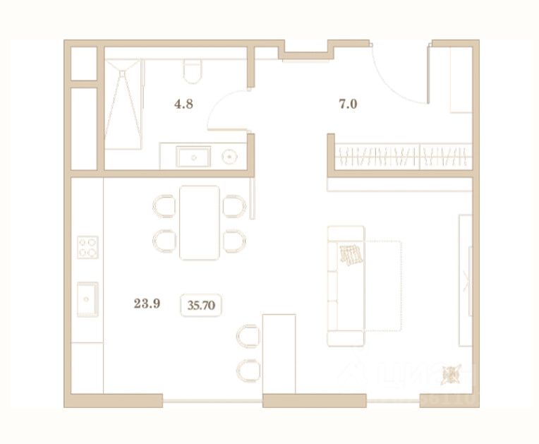 Продается1-комн.квартира,35,7м²