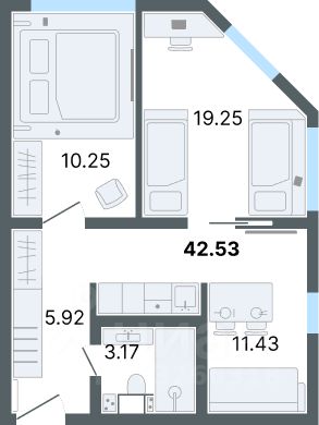 Продается3-комн.апартаменты,42,53м²