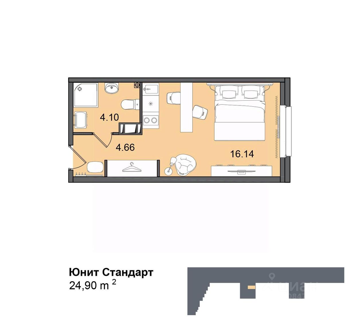 ПродаетсяАпартаменты-студия,24,4м²