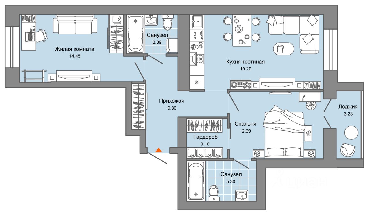 Продается3-комн.квартира,69м²