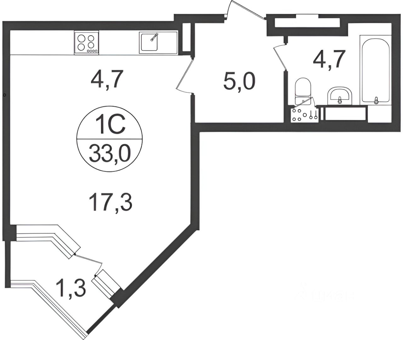 Планировка этой квартиры по данным Циан