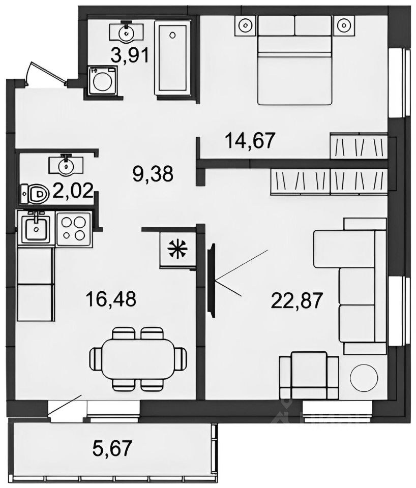 Планировка этой квартиры по данным Циан
