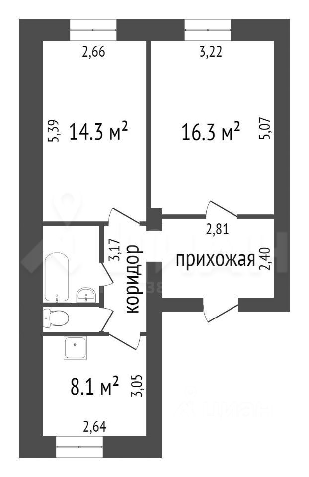 Планировка этой квартиры по данным Циан