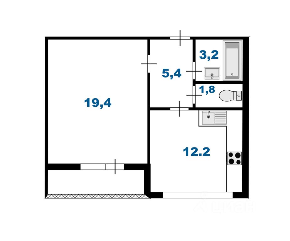 Планировка этой квартиры по данным Циан