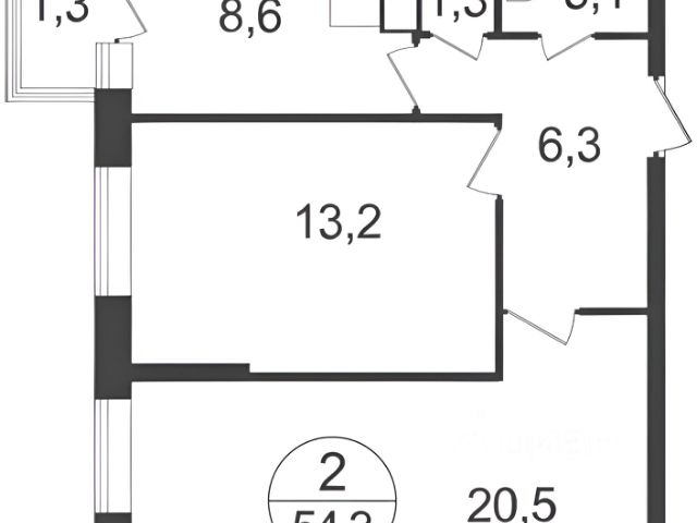 2-комн., 53,3 м², 11/22 этаж