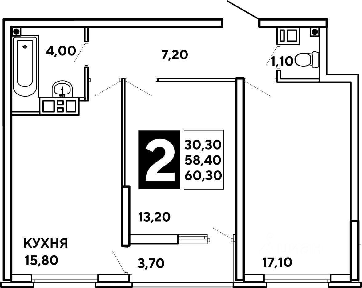 Планировка этой квартиры по данным Циан