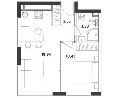 2-комн.апарт., 37 м², этаж 3