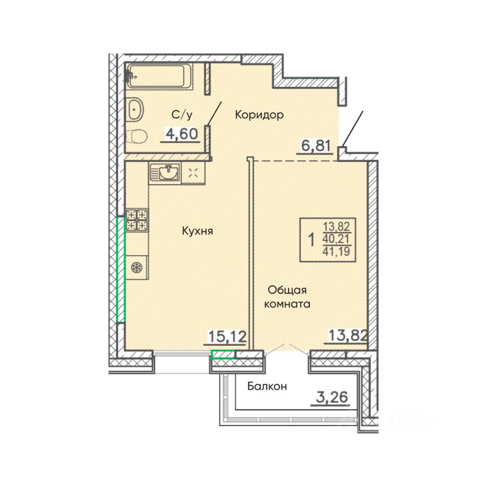 ПродаетсяКвартирасвободнойпланировки,41,19м²