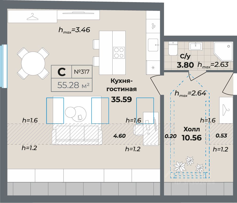 Продаетсяапартаменты-студия,49,95м²