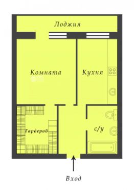 1-комн.кв., 38 м², этаж 2