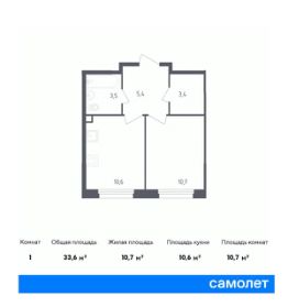 1-комн.кв., 34 м², этаж 1