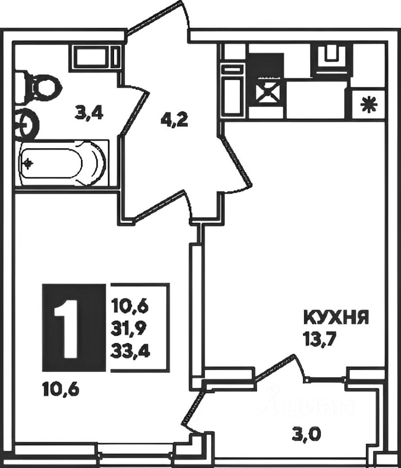 Планировка этой квартиры по данным Циан