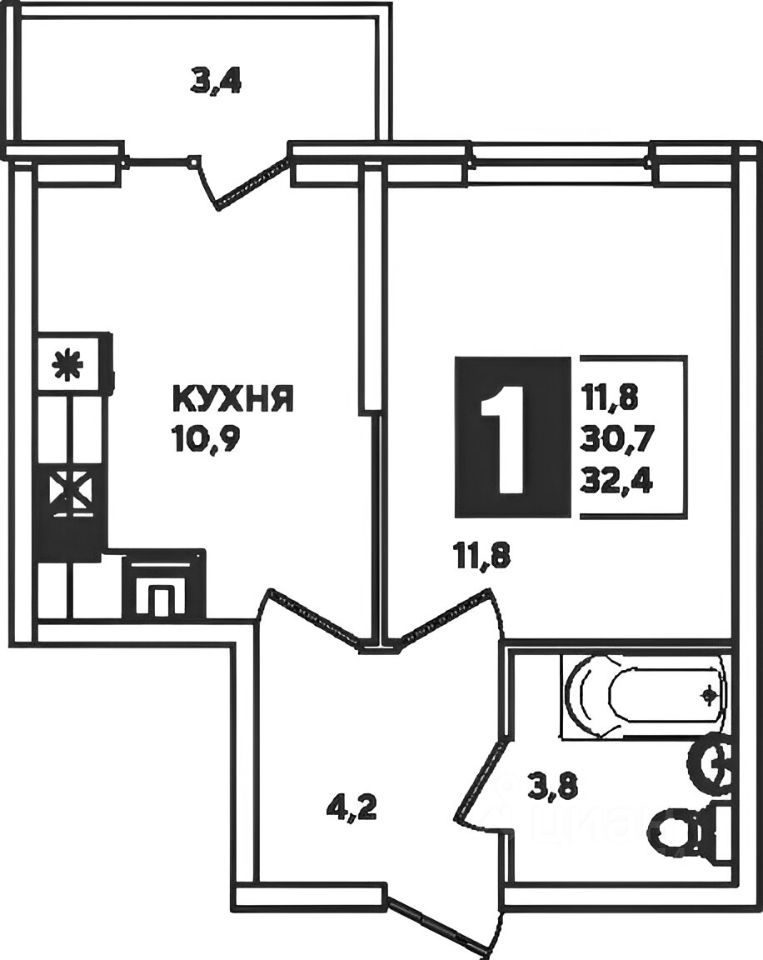 Планировка этой квартиры по данным Циан