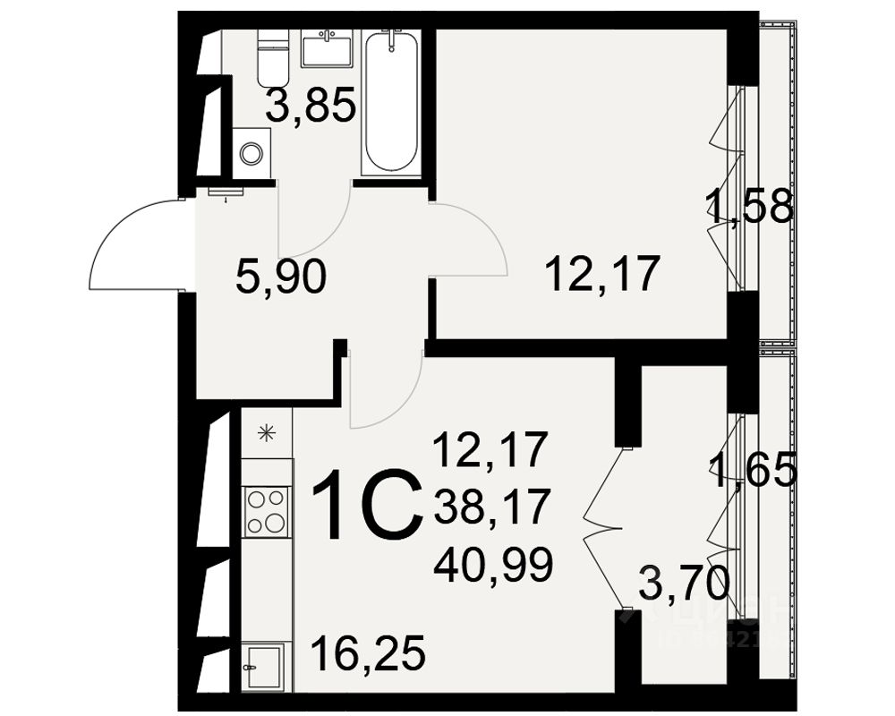 1-комн.кв., 41 м², 9/25 этаж