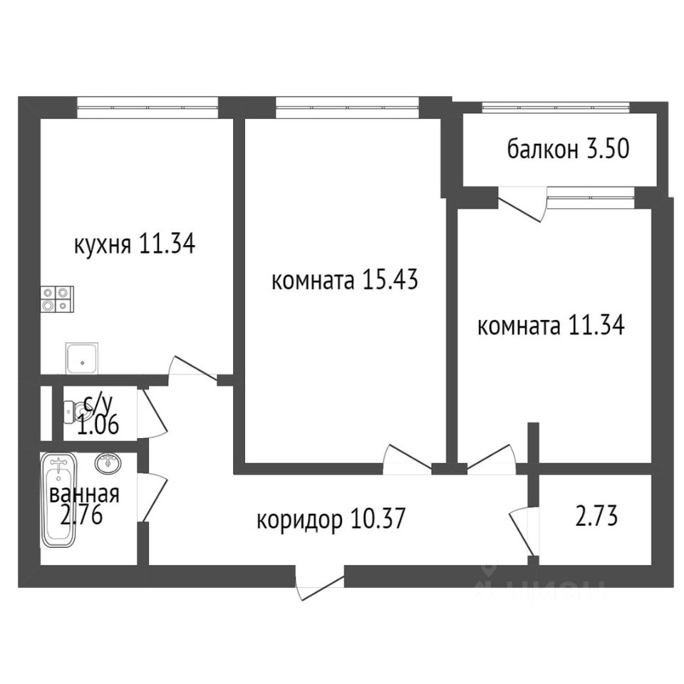 Планировка этой квартиры по данным Циан