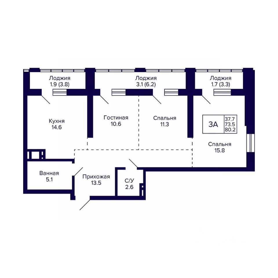 Продается3-комн.квартира,80,2м²