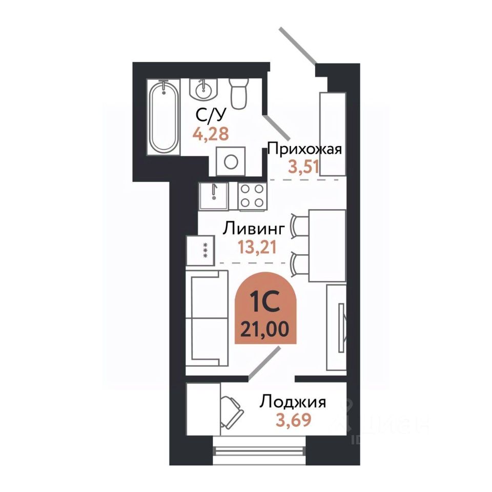 Продается1-комн.квартира,21м²