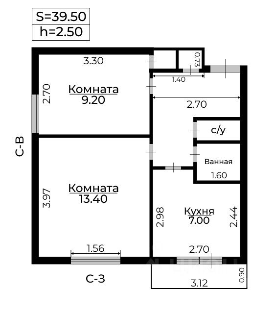 Планировка этой квартиры по данным Циан