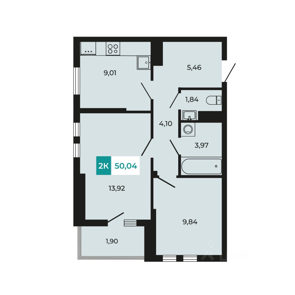 2-комн.кв., 50 м², 2/8 этаж