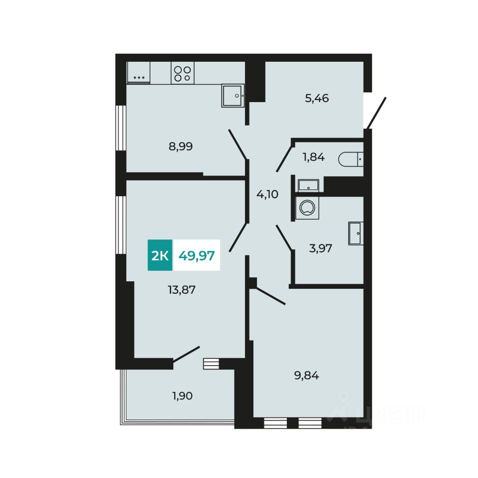 2-комн.кв., 50 м², 6/8 этаж