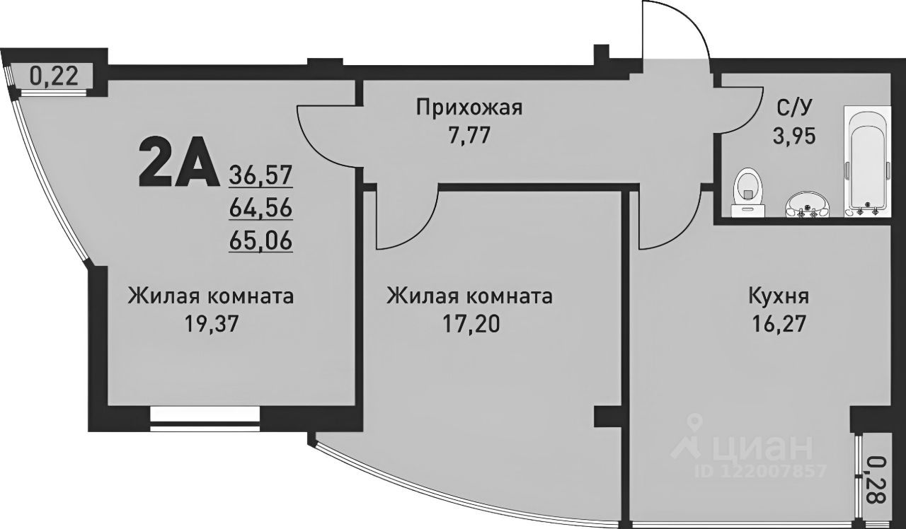 Планировка этой квартиры по данным Циан