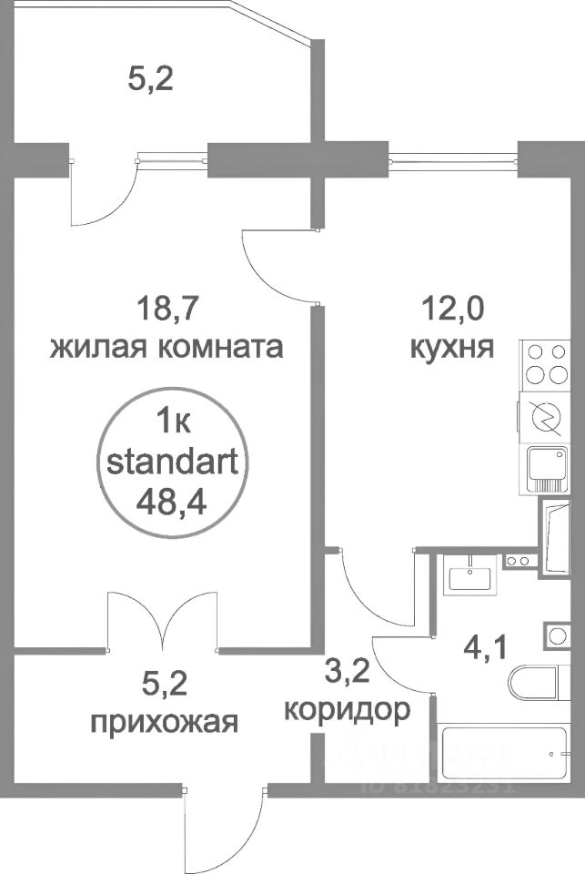 Планировка этой квартиры по данным Циан