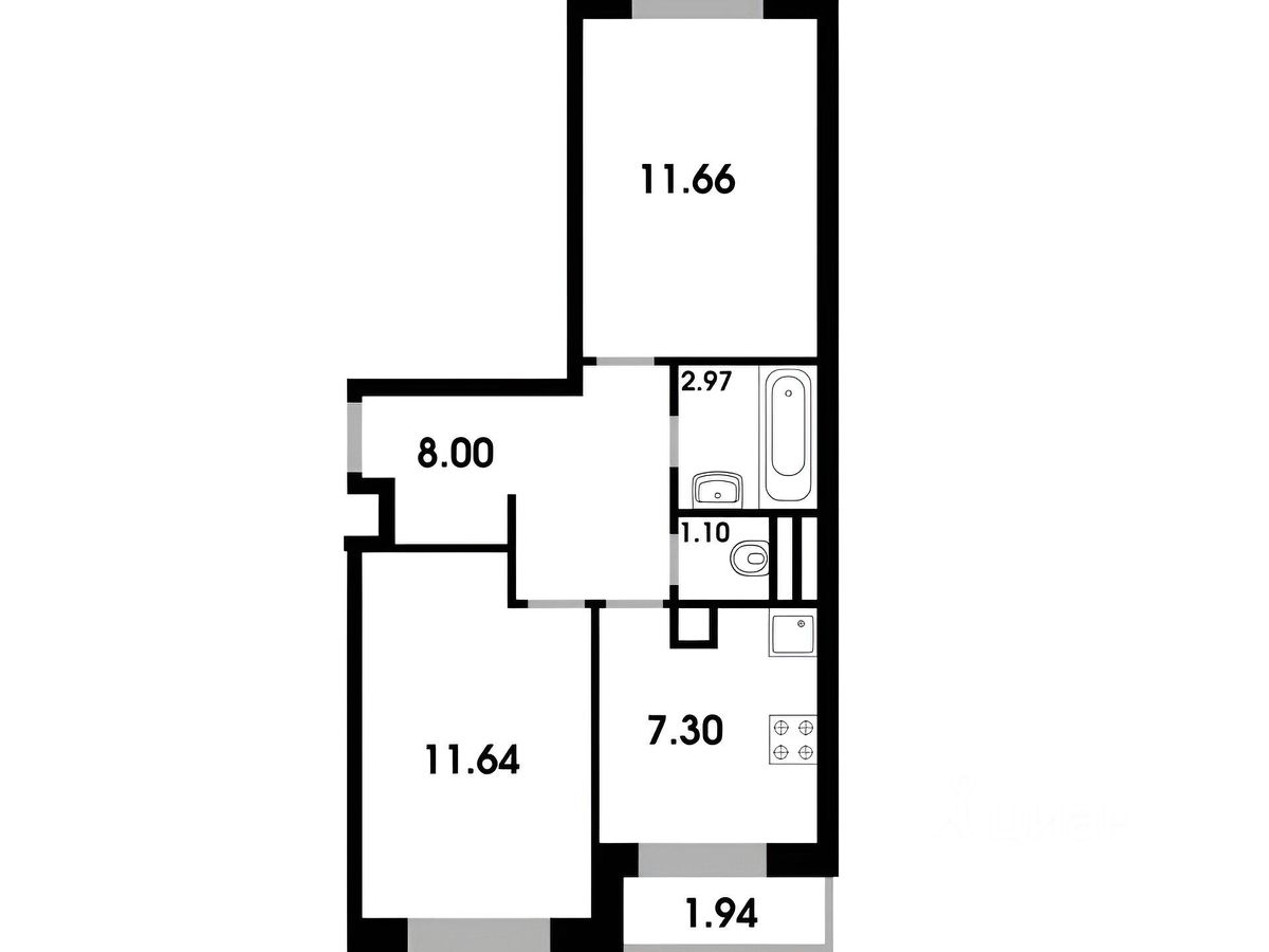 Планировка этой квартиры по данным Циан