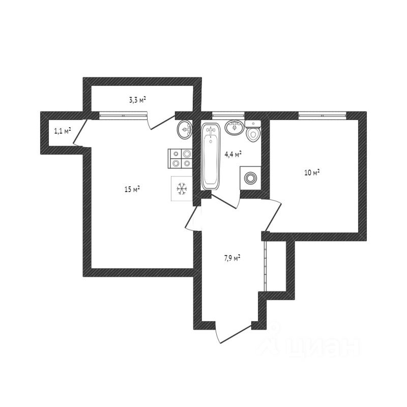 Планировка этой квартиры по данным Циан