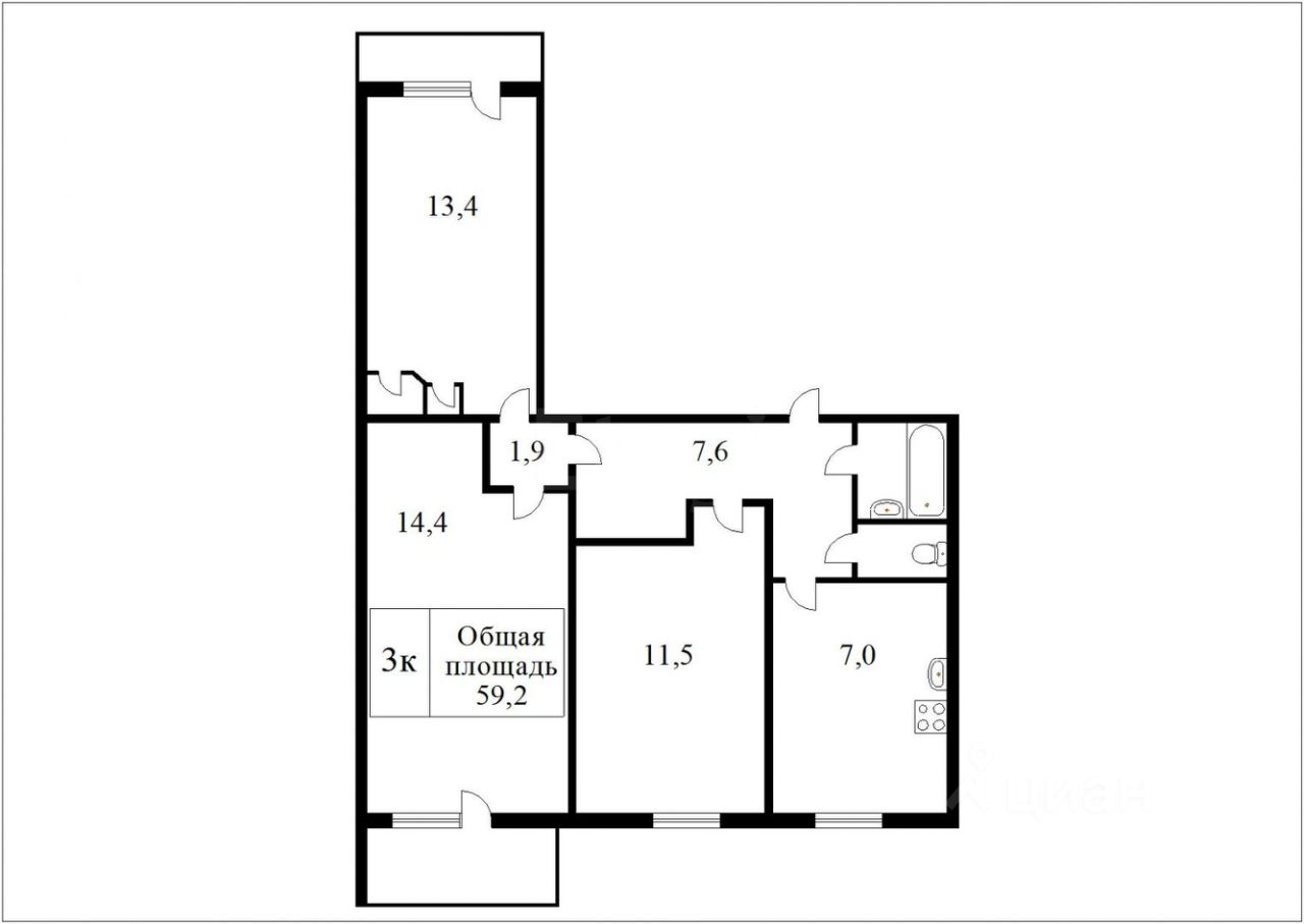 Планировка этой квартиры по данным Циан