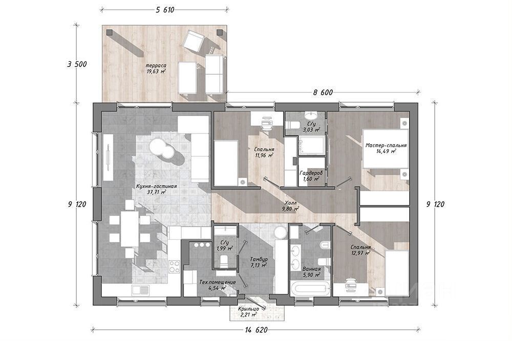 Продается1-этажныйкоттедж,115м²