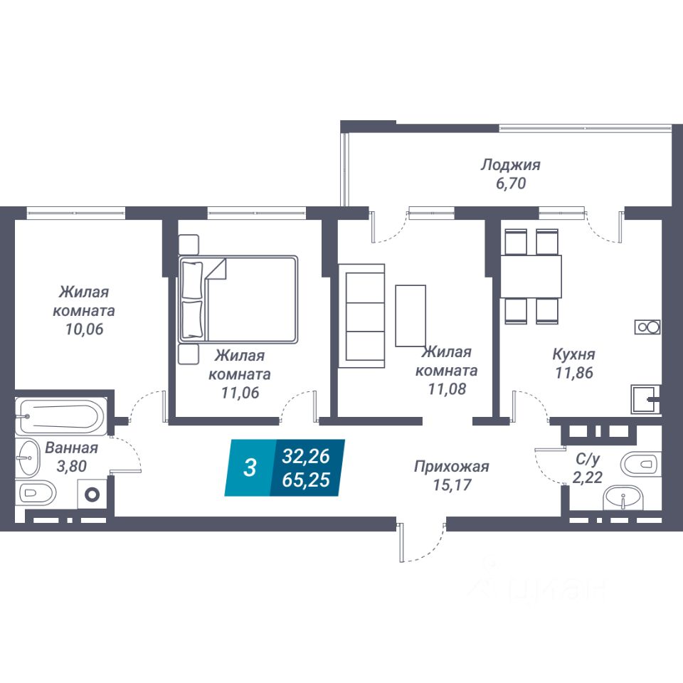 Продается3-комн.квартира,71,95м²