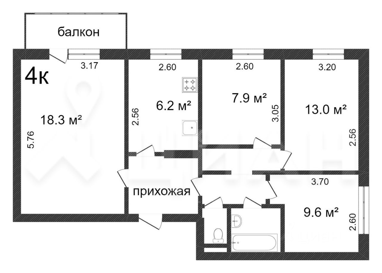 Планировка этой квартиры по данным Циан