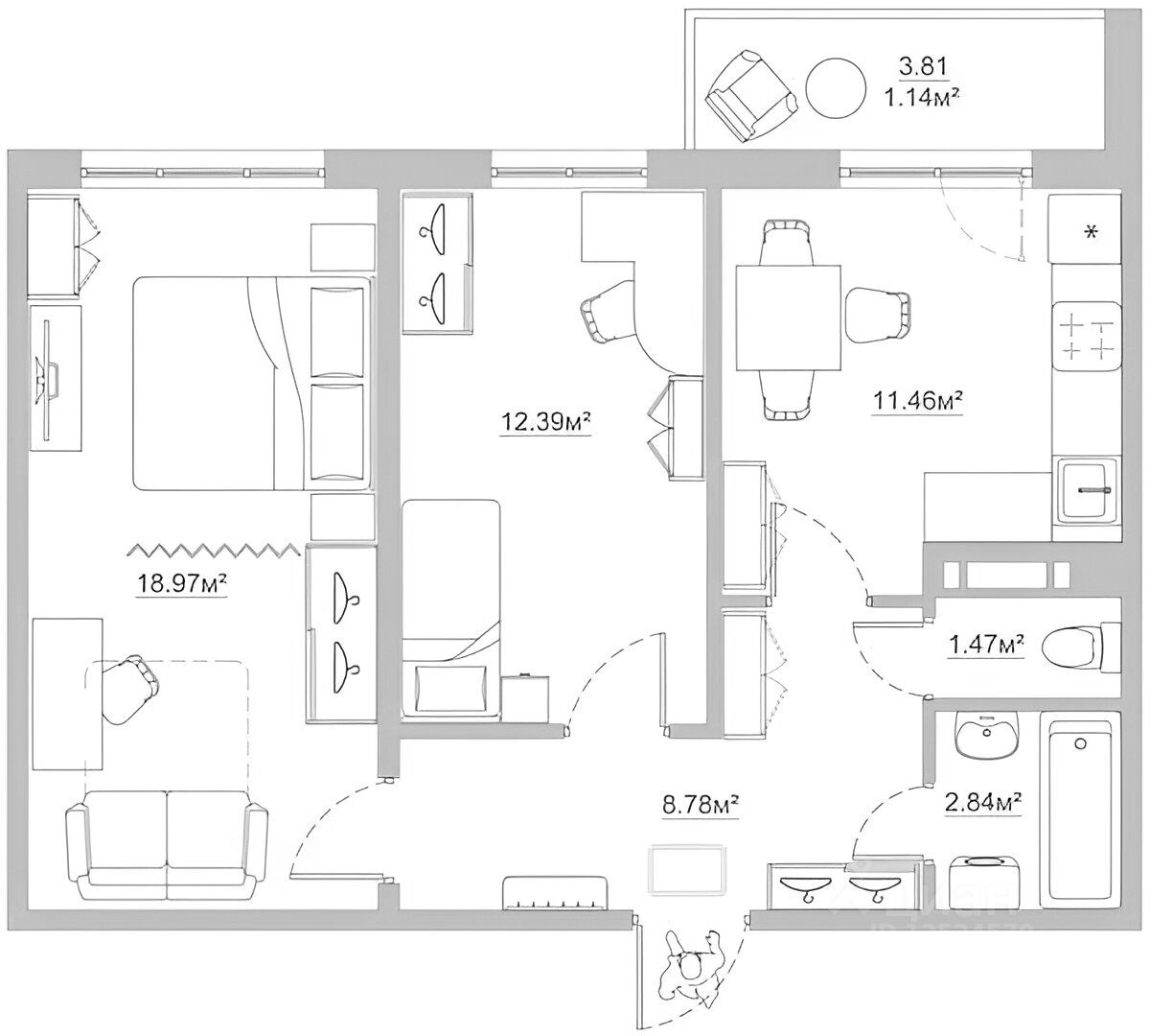 Планировка этой квартиры по данным Циан