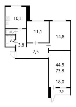 3-комн.кв., 76 м², этаж 17