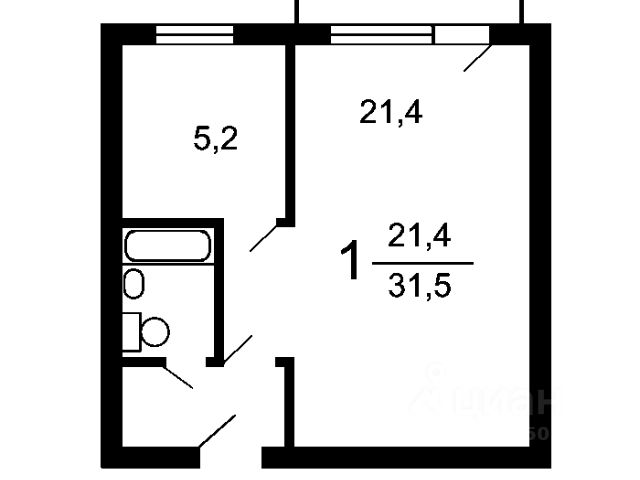1-комн., 31,2 м², 3/9 этаж