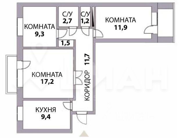 Планировка этой квартиры по данным Циан