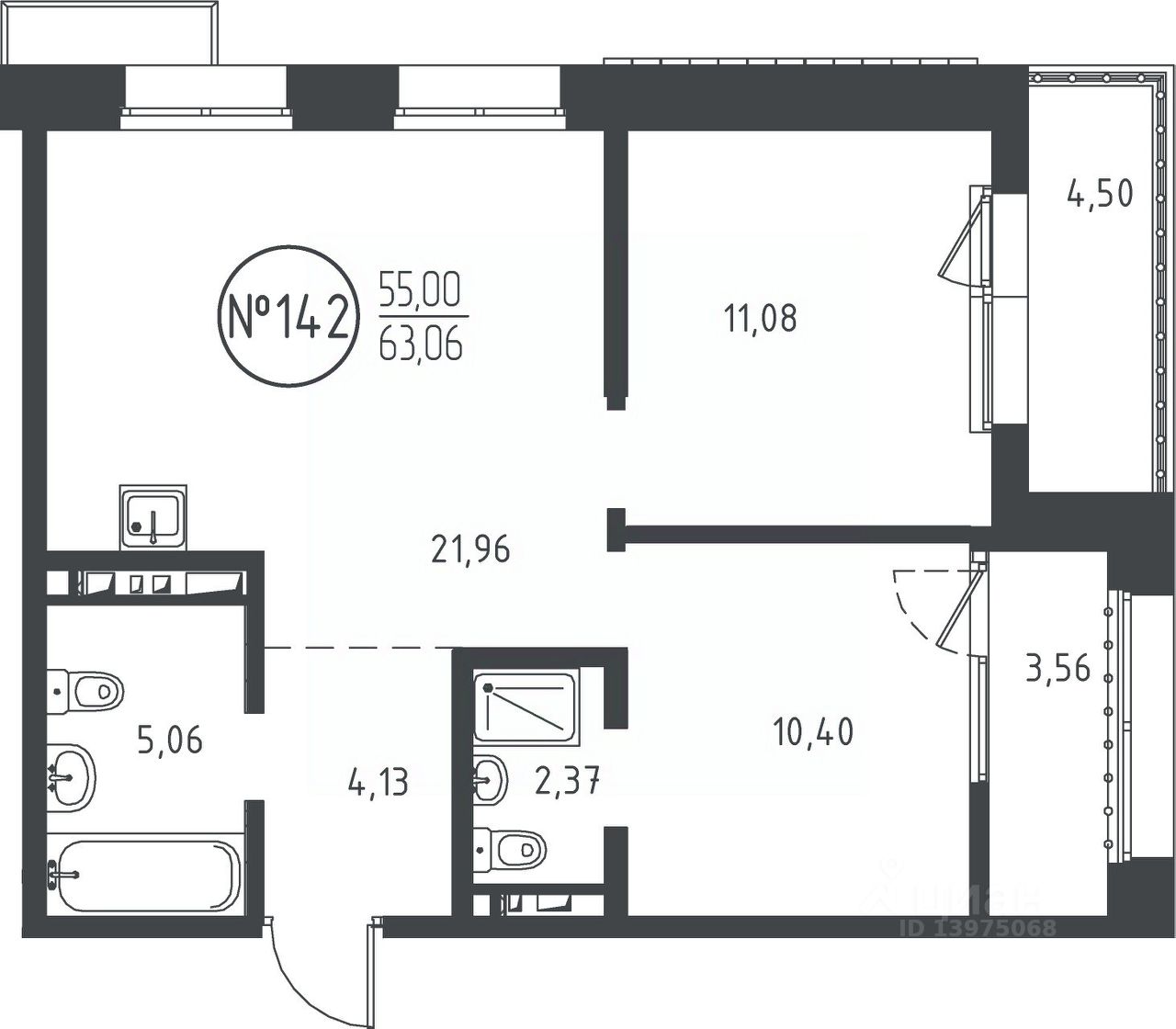 Продается2-комн.квартира,63,06м²