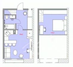 2-комн.апарт., 19 м², этаж 3