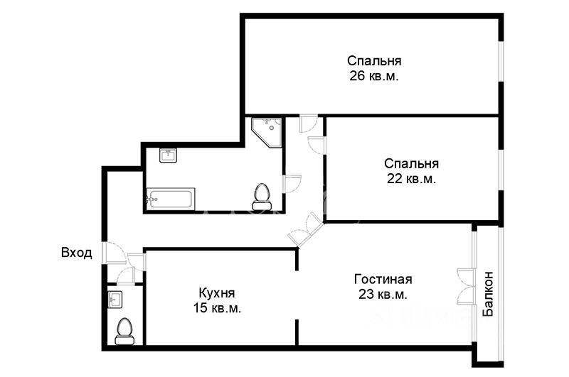 Планировка этой квартиры по данным Циан