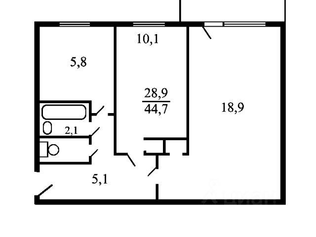 2-комн., 45 м², 4/9 этаж
