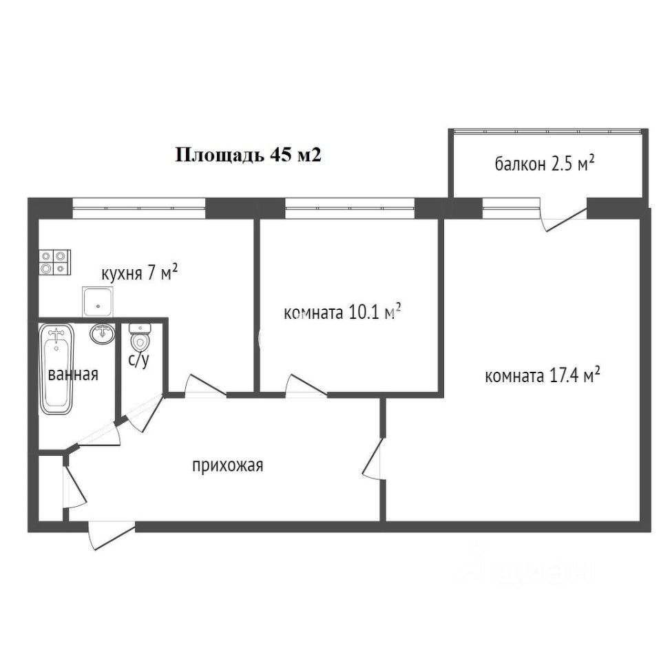 Планировка этой квартиры по данным Циан