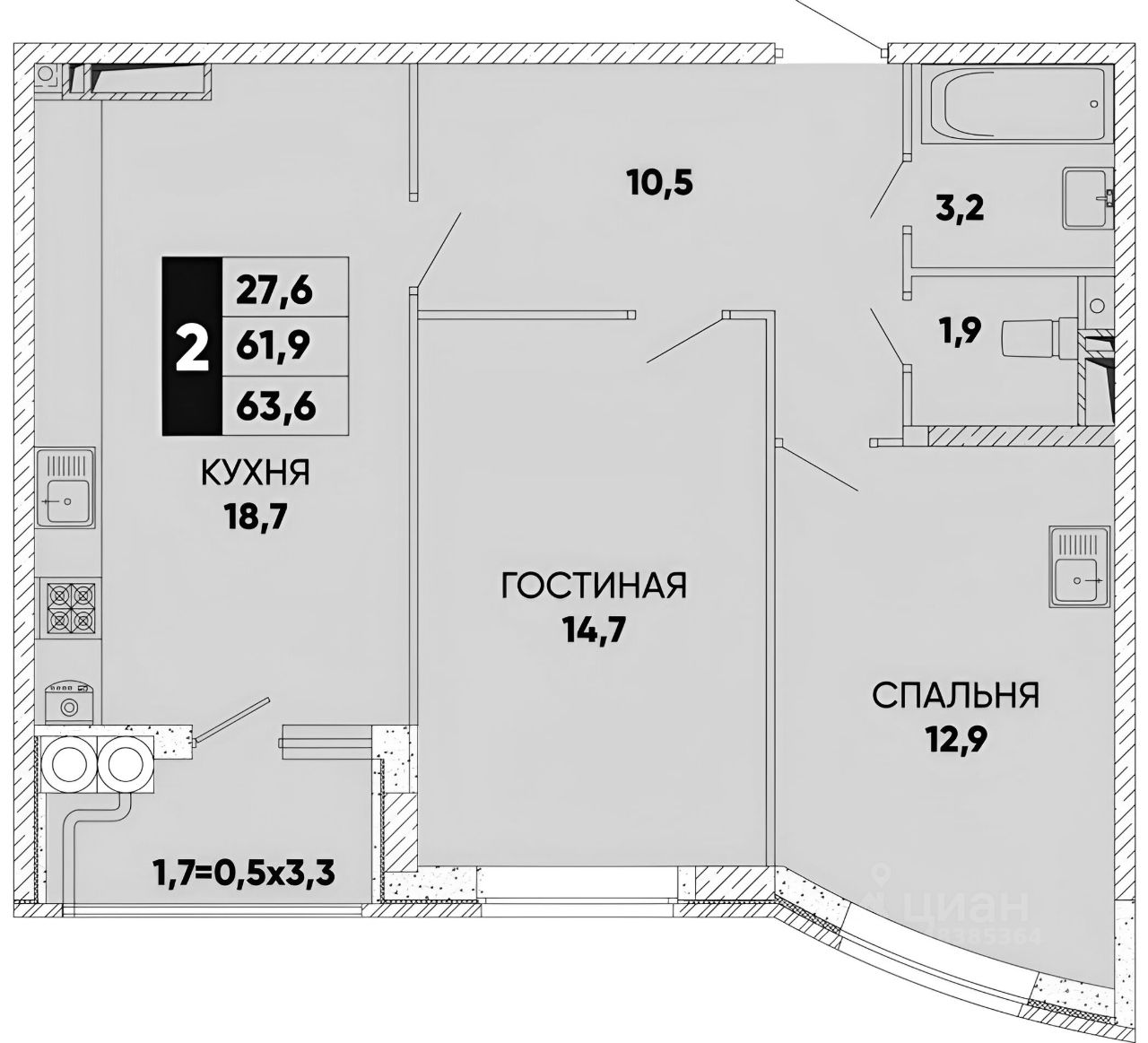 Планировка этой квартиры по данным Циан