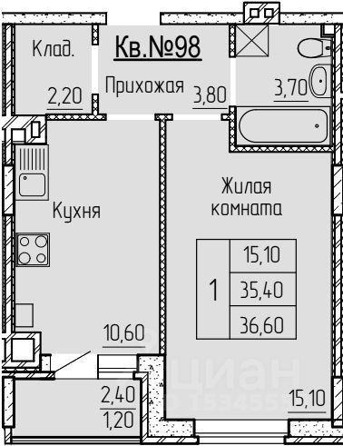 Планировка этой квартиры по данным Циан