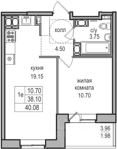 Планировка этой квартиры по данным Циан