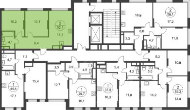 2-комн.кв., 52 м², этаж 6