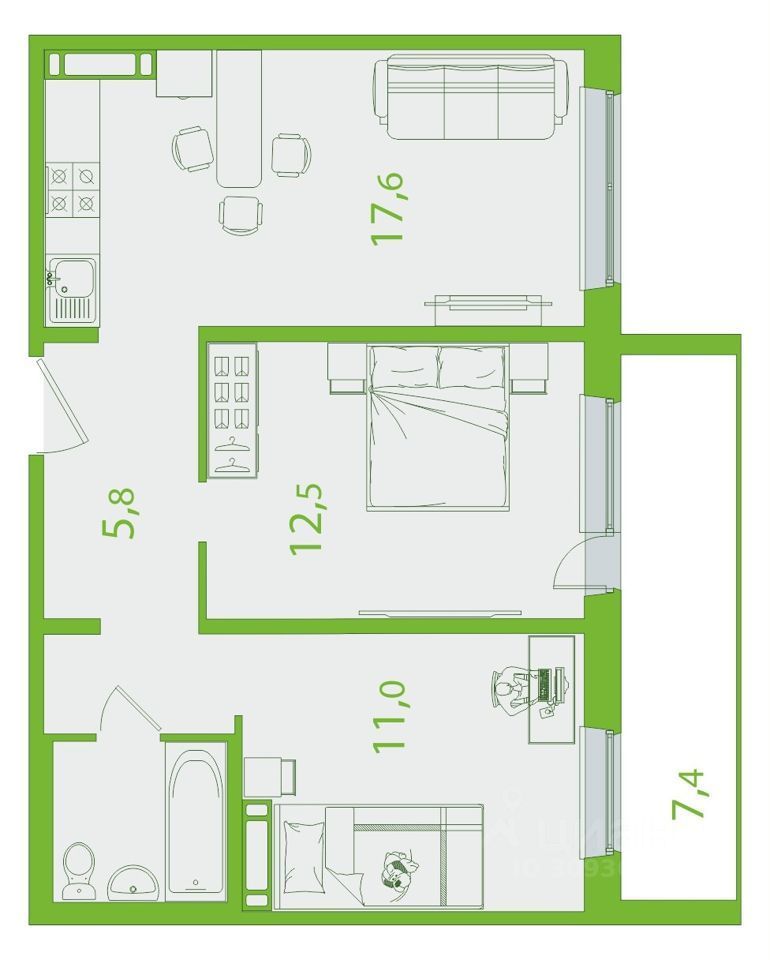 Продается2-комн.квартира,57м²