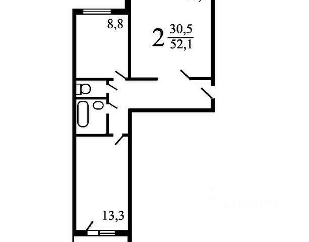 2-комн., 50 м², 7/14 этаж