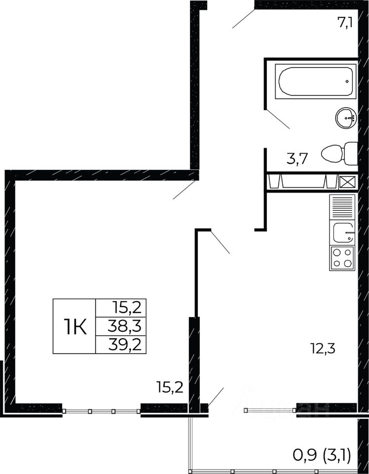 1-комн.кв., 39,2 м², 2/18 этаж