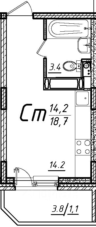 ПродаетсяСтудия,18,74м²