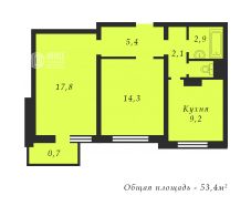 2-комн.кв., 53 м², этаж 4